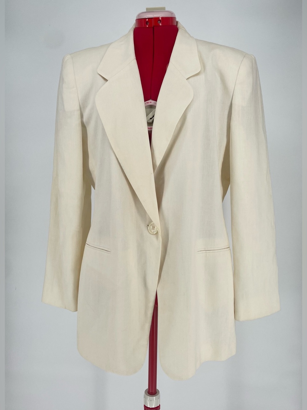80s 90s Jones New York Off White Rayon Linen Blend Blazer W Shoulder Pads